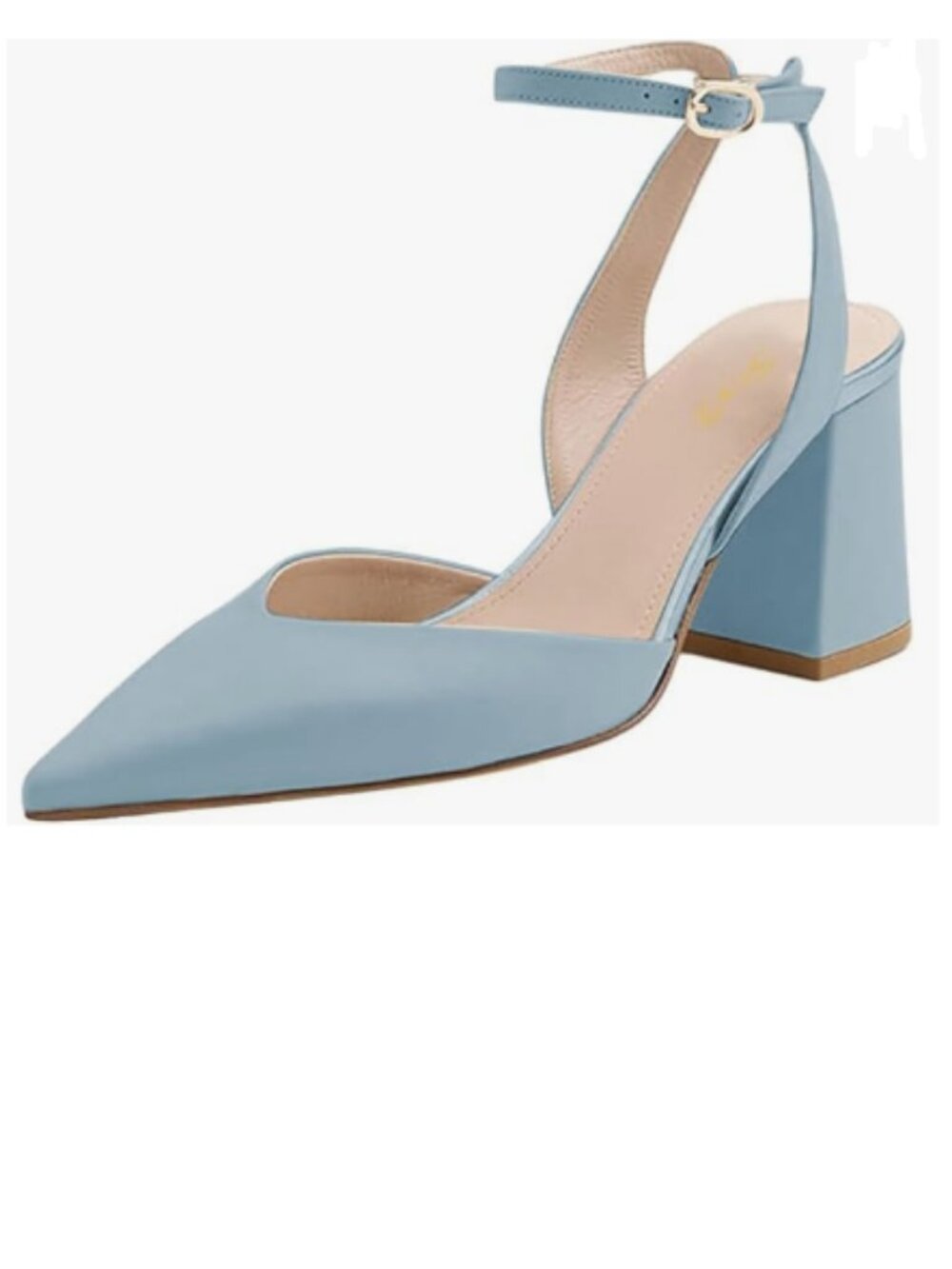 FOWT Light Blue V Cut Pointed Toe Pumps Ankle Strap Chunky Heels Backless Shoes